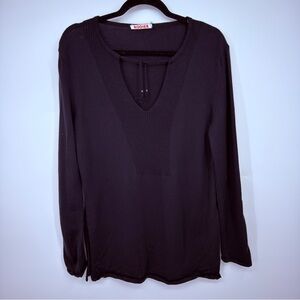 Rodier Paris 100% Wool Black V-Neck Sweater French Designer Size L